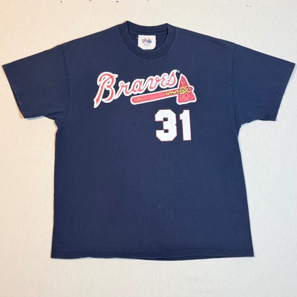 Atlanta Braves Greg Maddux  Early 90's Vintage Mens XL Navy T-Shirt Majestic